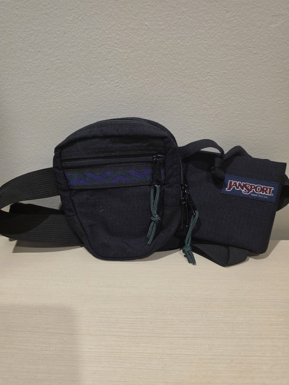 Vintage 90s JanSport Made in USA Fanny Pack Black Waist Lumbar Bag Bottle Holder
